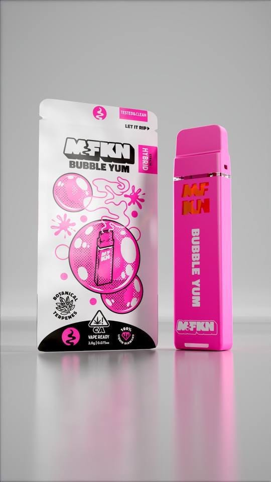 MFKN Disposable 2G Bubble Yum premium disposable vape featuring sweet bubblegum-inspired flavor in a compact portable design