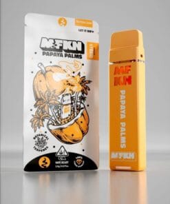 MFKN Disposable 2G Papaya Palms vape featuring sweet tropical papaya flavor, smooth performance, and compact premium disposable design