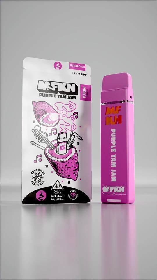 MFKN Disposable 2G Purple Yam Jam vape featuring sweet creamy yam dessert flavor, smooth performance, and compact premium disposable design