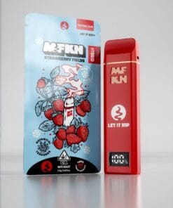 MFKN Disposable 2G Strawberry Fields vape featuring sweet juicy strawberry flavor, smooth performance, and compact premium disposable design