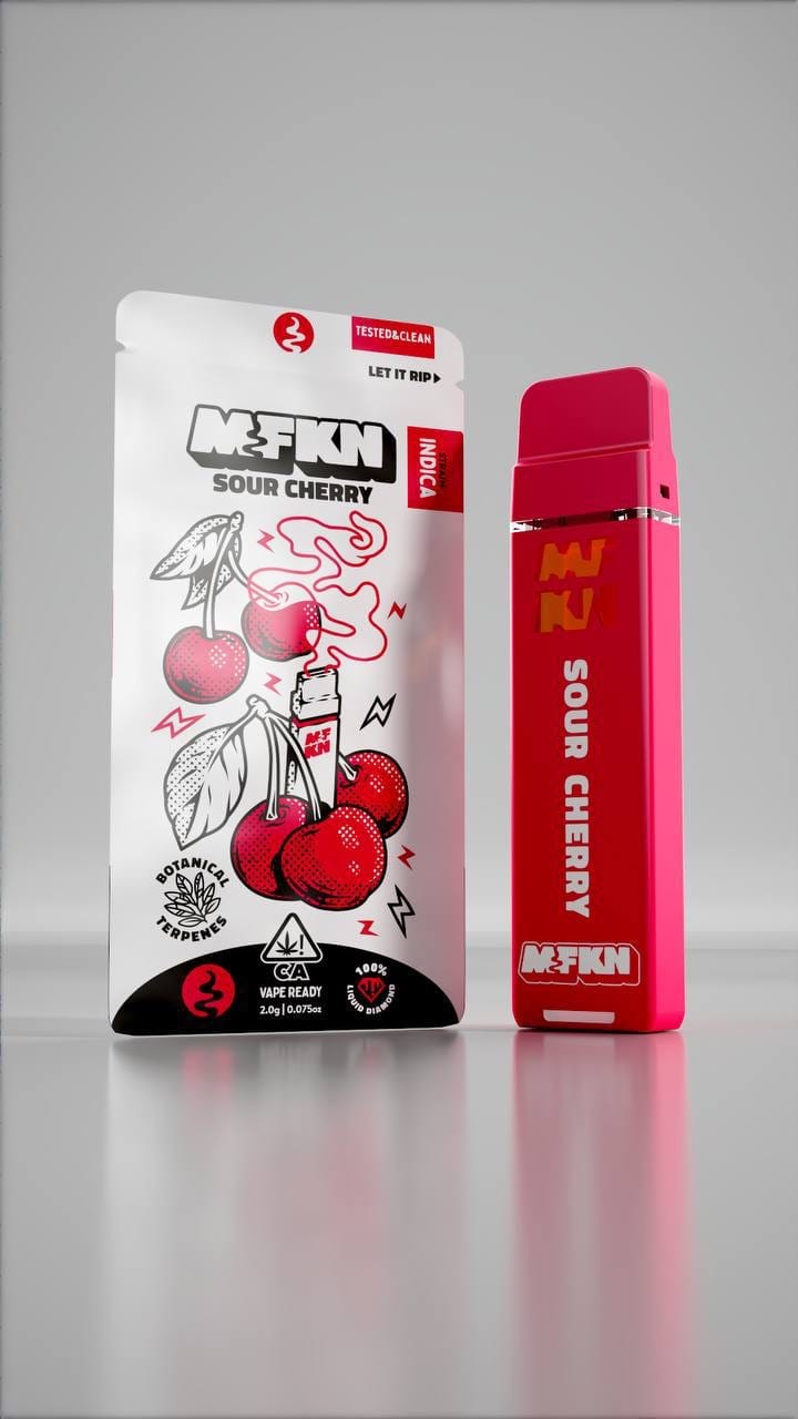 MFKN Disposable 2G Sour Cherry vape featuring bold tangy cherry flavor, smooth performance, and compact premium disposable design