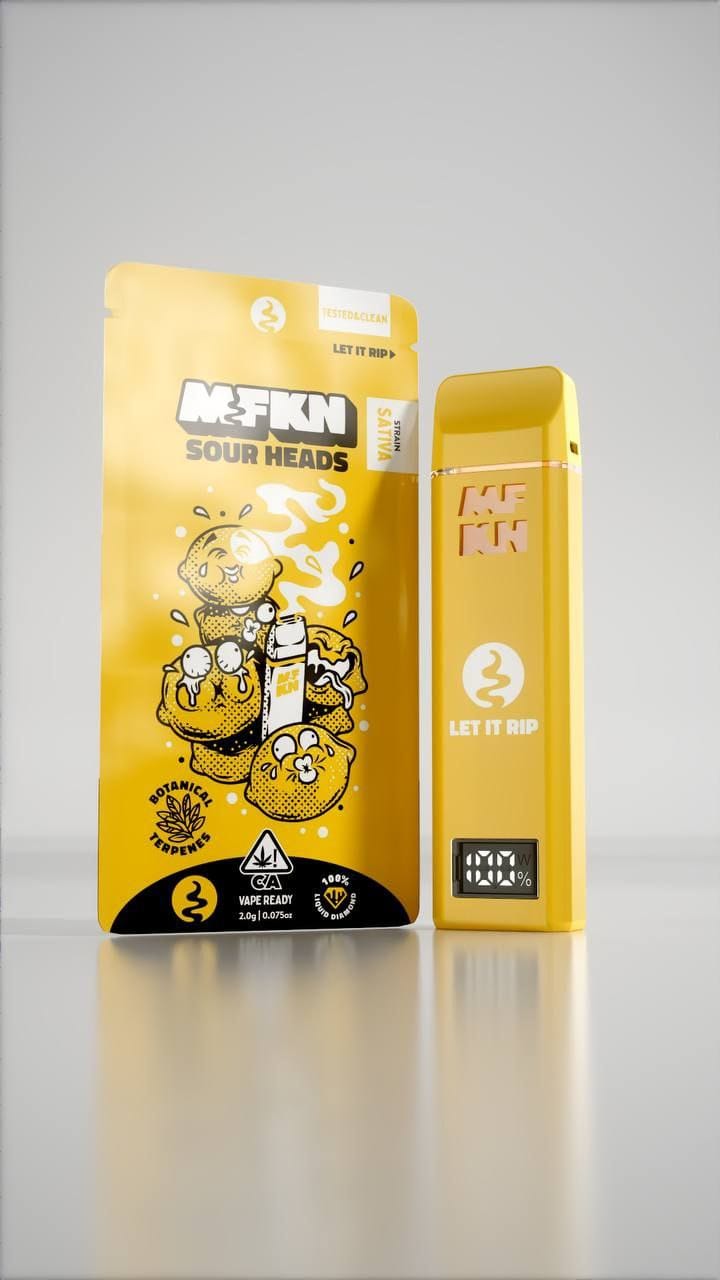 MFKN Disposable 2G Sour Heads vape featuring extreme sour candy flavor, smooth performance, and compact premium disposable design